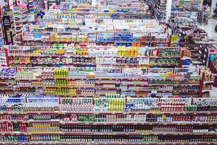 supermarket interior shelves