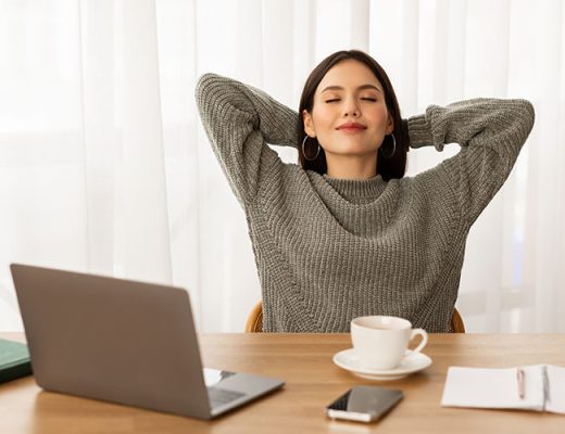 young woman relaxing at home office